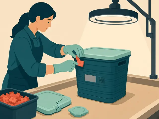 Storyboard panel 5: Inspect and repair. Reject cracks; swap lids, handles and seals.