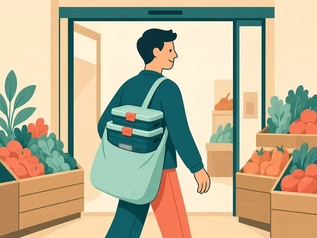 Storyboard panel 1: Bring. Empties ride along on a normal shopping trip.